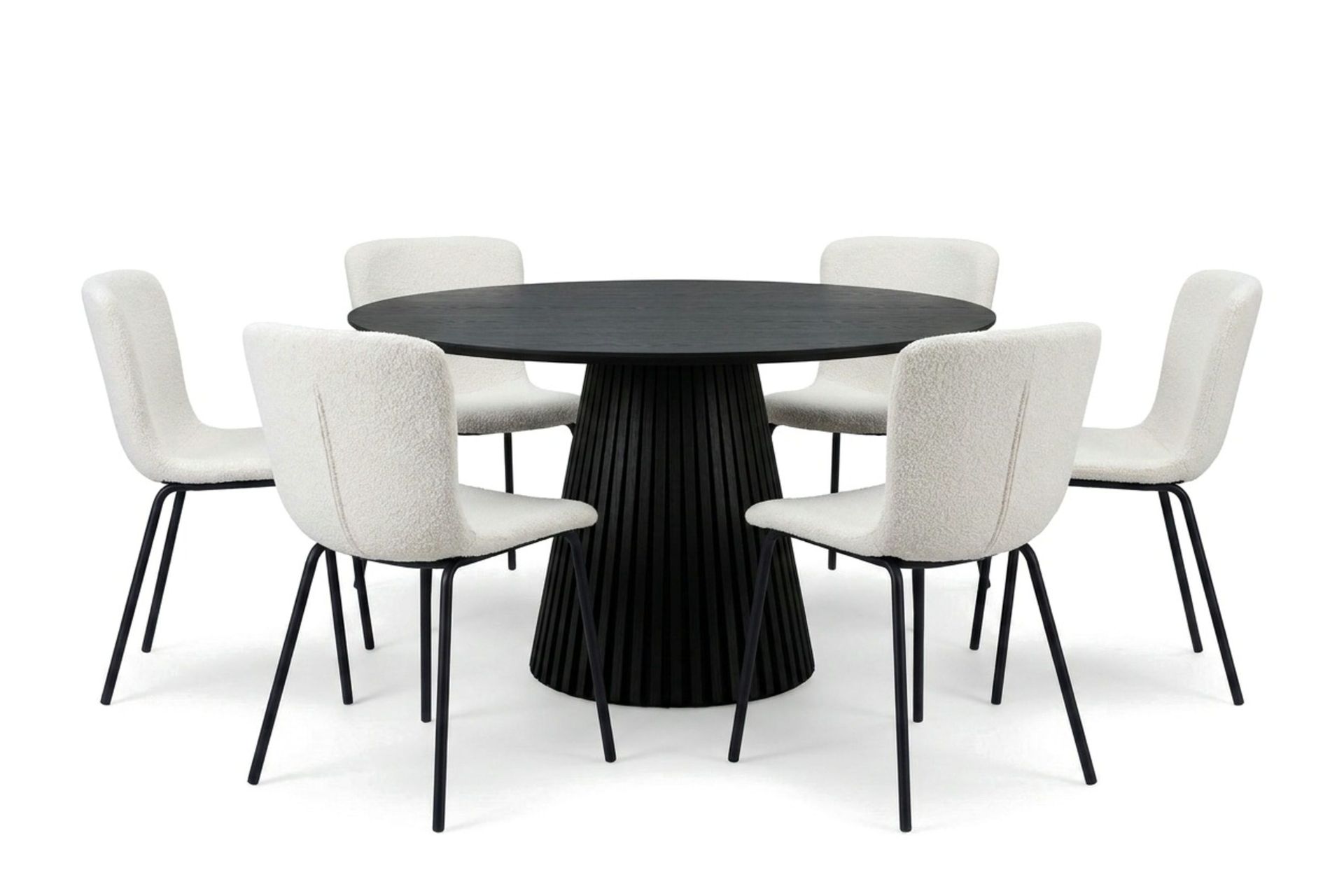Peyra rund spisegruppe 130 cm svart med 6 Katy-spisestoler - Svart