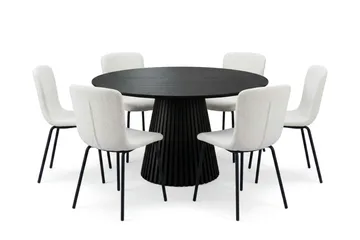 Peyra rund spisegruppe 130 cm svart med 6 Katy-spisestoler - Svartbeiset eik - Møbler - Bord - Spisegrupper