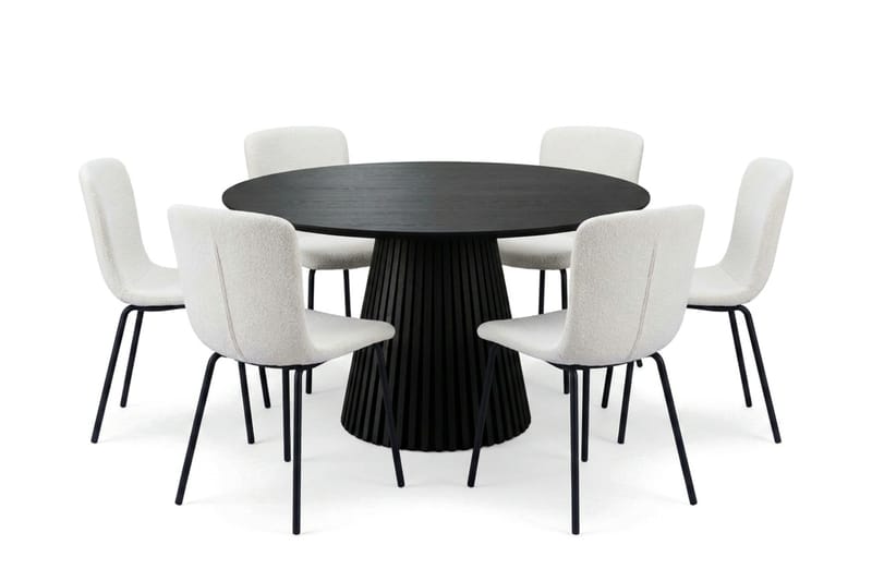 Peyra rund spisegruppe 130 cm svart med 6 Katy-spisestoler - Svartbeiset eik - Møbler - Bord - Spisegrupper