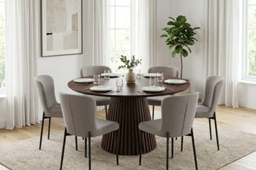Peyra rund spisegruppe 130 cm valnøtt med 6 Elsie-spisestoler - Valnøtt - Møbler - Bord - Spisegrupper