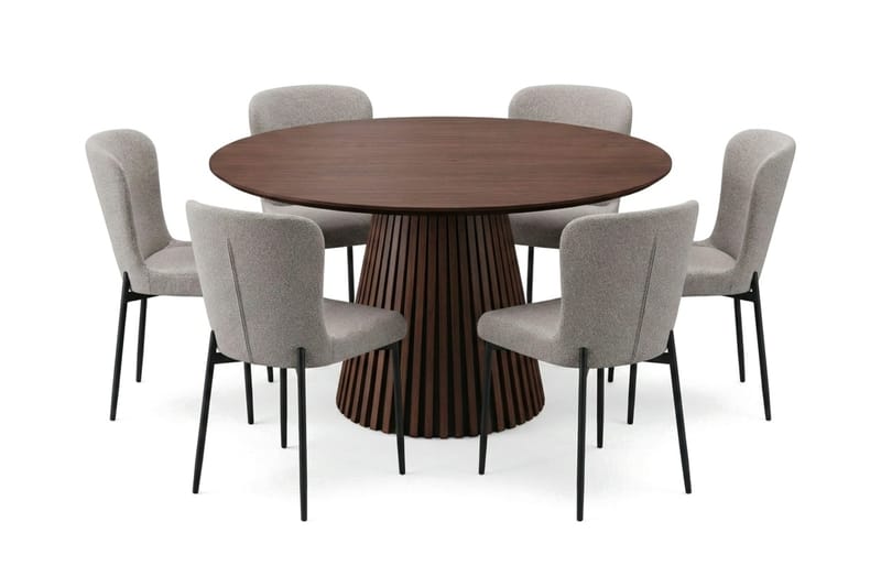 Peyra rund spisegruppe 130 cm valnøtt med 6 Elsie-spisestoler - Valnøtt - Møbler - Bord - Spisegrupper
