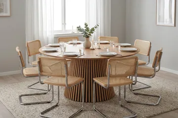 Peyra rund spisegruppe 180 cm eik med 8 Build spisestoler - Eik - Møbler - Bord - Spisegrupper