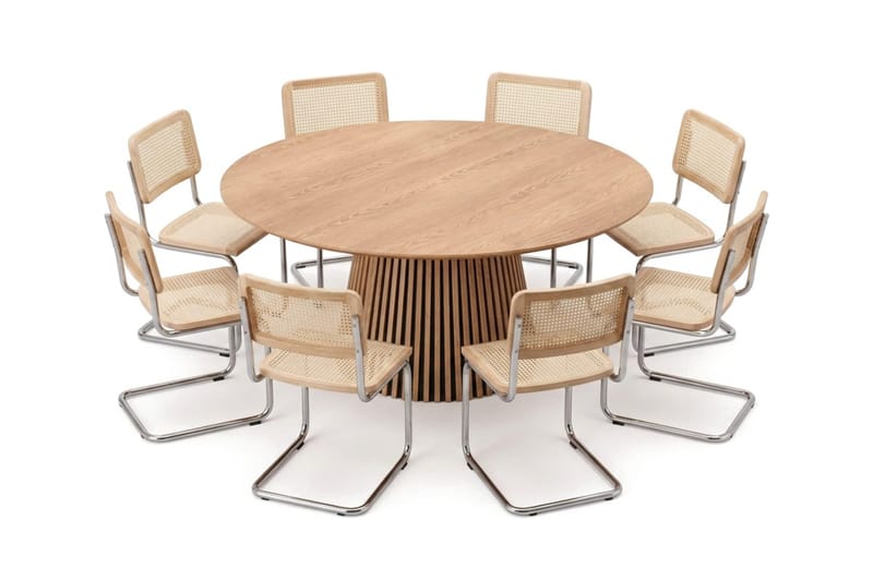 Peyra rund spisegruppe 180 cm eik med 8 Build spisestoler - Eik - Møbler - Bord - Spisegrupper