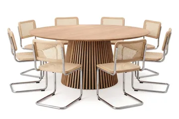 Peyra rund spisegruppe 180 cm eik med 8 Build spisestoler - Eik - Møbler - Bord - Spisegrupper