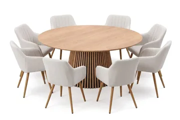 Peyra rund spisegruppe 180 cm Eik med 8 Filippa spisestoler - Eik - Møbler - Bord - Spisegrupper