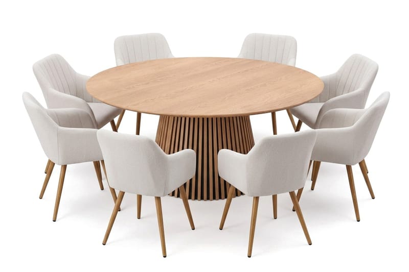 Peyra rund spisegruppe 180 cm Eik med 8 Filippa spisestoler - Eik - Møbler - Bord - Spisegrupper