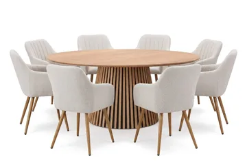 Peyra rund spisegruppe 180 cm Eik med 8 Filippa spisestoler - Eik - Møbler - Bord - Spisegrupper