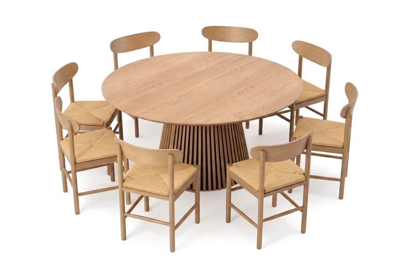 Peyra rund spisegruppe 180 cm eik med 8 Malte-spisestoler - Eik - Møbler - Bord - Spisegrupper