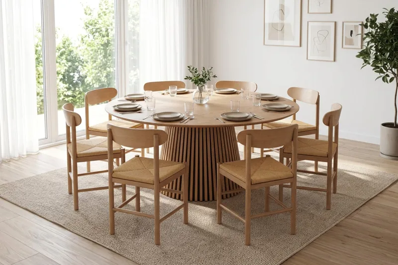 Peyra rund spisegruppe 180 cm eik med 8 Malte-spisestoler - Eik - Møbler - Bord - Spisegrupper