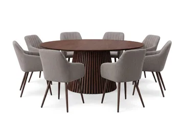 Peyra rund spisegruppe 180 cm Valnøtt med 8 Filippa spisestoler - Valnøtt - Møbler - Bord - Spisegrupper