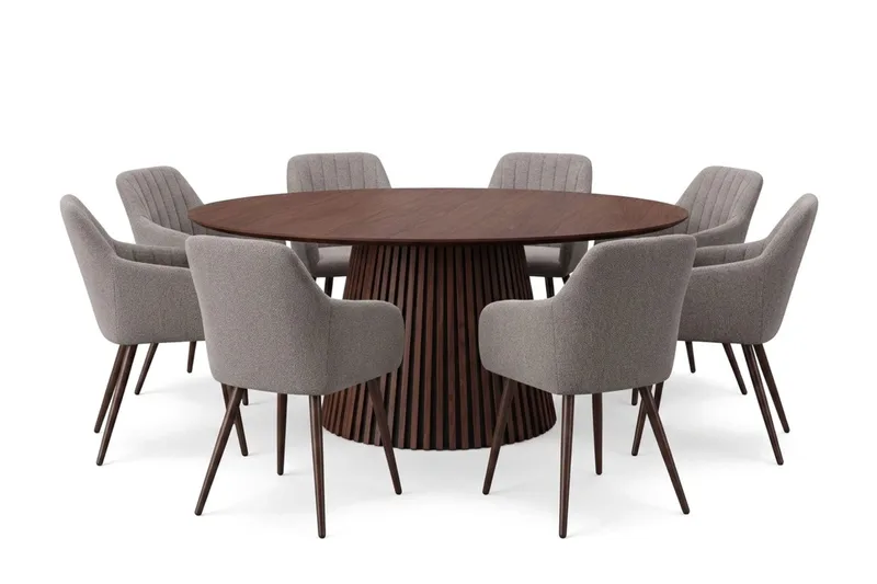 Peyra rund spisegruppe 180 cm Valnøtt med 8 Filippa spisestoler - Valnøtt - Møbler - Bord - Spisegrupper
