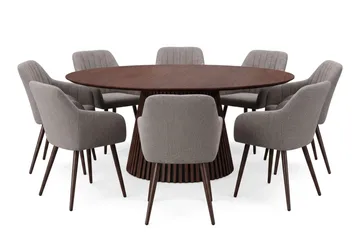 Peyra rund spisegruppe 180 cm Valnøtt med 8 Filippa spisestoler - Valnøtt - Møbler - Bord - Spisegrupper