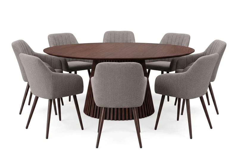 Peyra rund spisegruppe 180 cm Valnøtt med 8 Filippa spisestoler - Valnøtt - Møbler - Bord - Spisegrupper