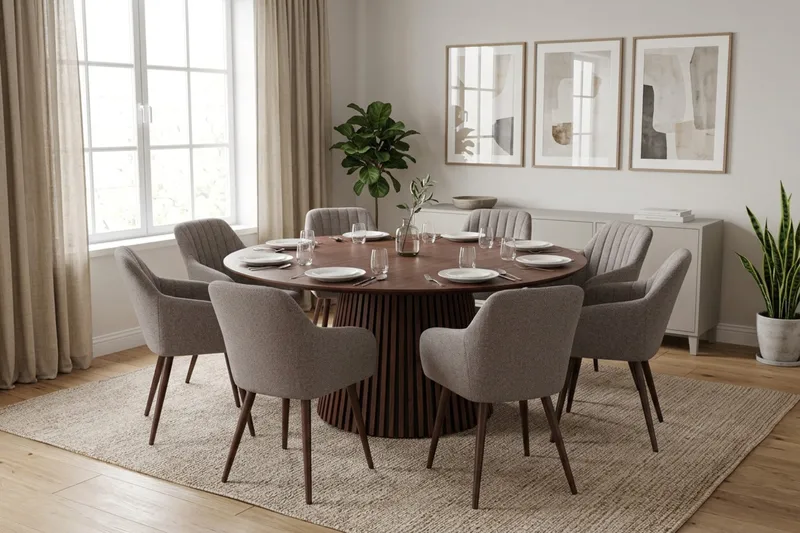 Peyra rund spisegruppe 180 cm Valnøtt med 8 Filippa spisestoler - Valnøtt - Møbler - Bord - Spisegrupper