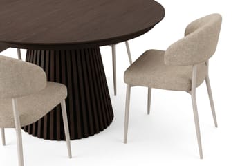 Peyra Rund Uttrekkbar Spisegruppe 120–220 cm – Spisebord med Røkt Eikeutseende og 4 Polstrede Sawako Spisestoler - Brun|Beige - Møbler - Bord - Spisegrupper