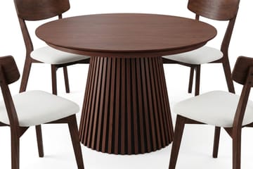 Peyra Rund Uttrekkbar Spisegruppe 120-220 cm – Spisebord med 4 Amelia Spisestoler i Tre med Valnøttutseende - Brun - Møbler - Bord - Spisegrupper