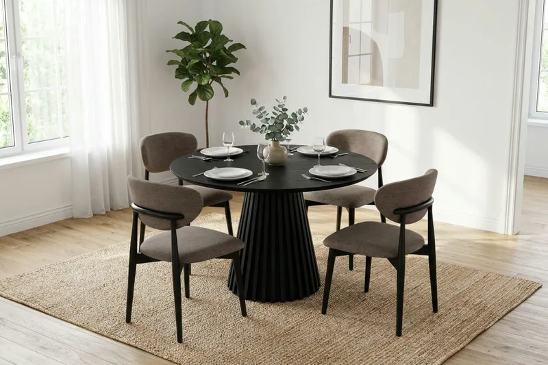 Peyra rundt spisebord 110 cm finér - Svart - Møbler - Bord - Spisebord & kjøkkenbord