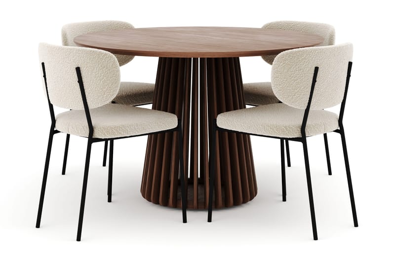 Peyra Rundt Spisebord 120 cm med 4 Gemmiano Stoler, Valnøtt