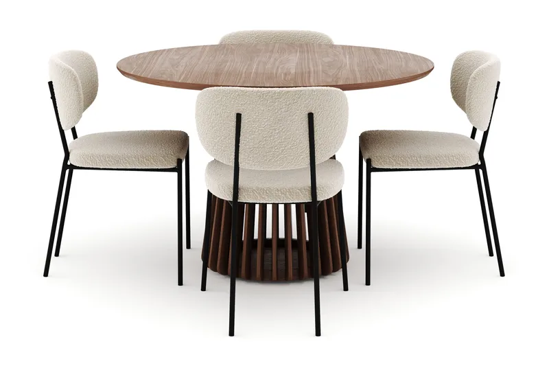 Peyra Rundt Spisebord 120 cm med 4 Gemmiano Stoler - Valnøtt - Møbler - Bord - Spisegrupper
