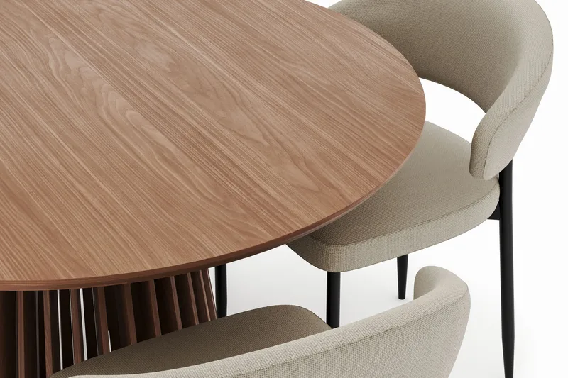 Peyra Rundt Spisebord 120 cm med 4 Sawako Stoler - Valnøtt - Møbler - Bord - Spisegrupper