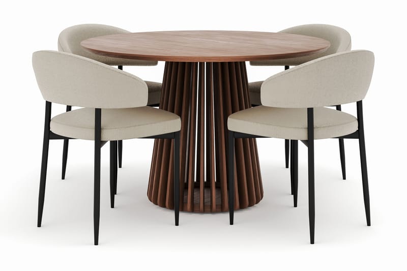 Peyra Rundt Spisebord 120 cm med 4 Sawako Stoler - Valnøtt - Møbler - Bord - Spisegrupper