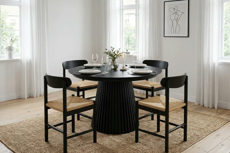 Peyra rundt spisebord uttrekkbart 120–220 cm finér - Svart - Møbler - Bord - Spisebord & kjøkkenbord