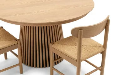 Peyra Rundt Uttrekkbart Spisegruppe 120-220 cm – Spisebord med 4 Malte Spisestoler i Tre med Eketrelook - Natur - Møbler - Bord - Spisegrupper