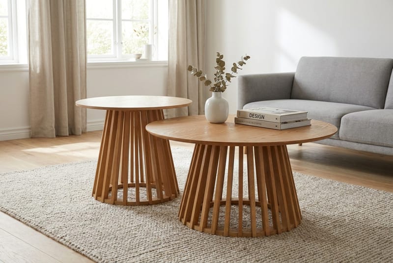 Peyra salongbord satsbord rundt 86/60 cm finér - Eik - Møbler - Bord - Sofabord
