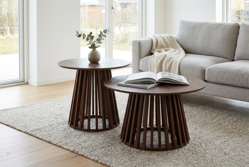 Peyra salongbord satsbord rundt 86/60 cm finér - Valnøtt - Møbler - Bord - Sofabord