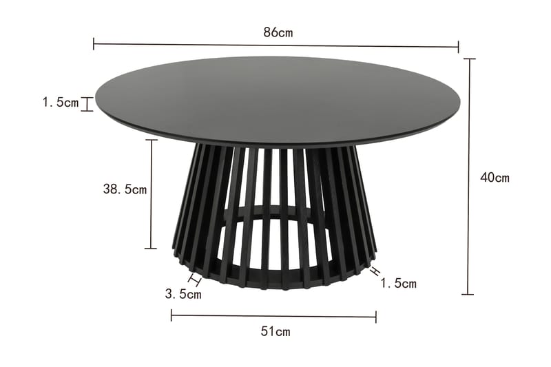 Peyra sofabord rundt 86 cm finér - Svartbeiset eik - Møbler - Bord - Sofabord