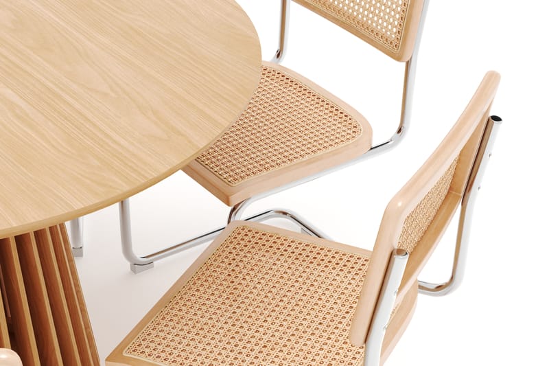 Peyra Spisebord 120 cm Rundt Ek med 6 stk Build Matstkolar - Natur - Møbler - Bord - Spisegrupper