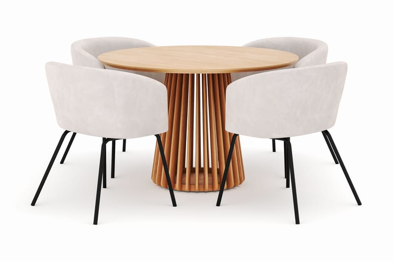 Peyra Spisebord 120 cm Rundt med 4 Berit Stoler - Natur - Møbler - Bord - Spisegrupper
