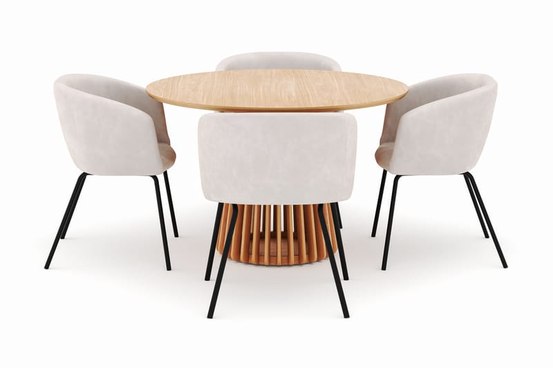 Peyra Spisebord 120 cm Rundt med 4 Berit Stoler - Natur - Møbler - Bord - Spisegrupper