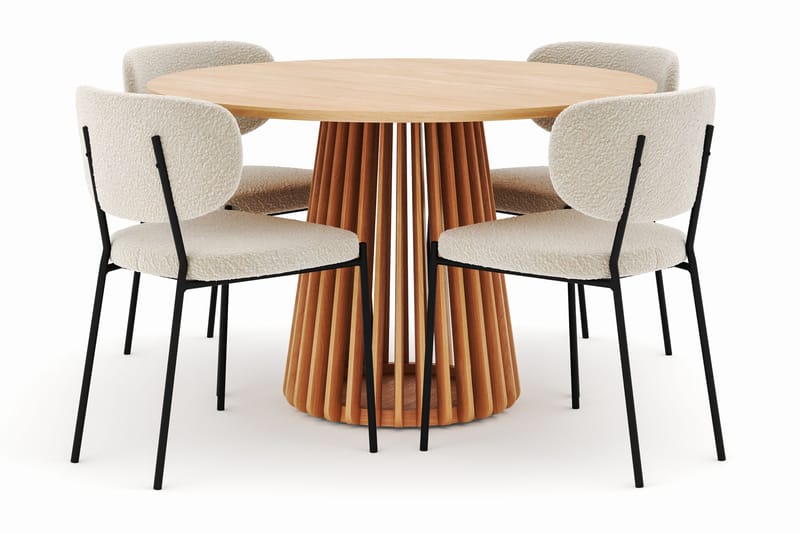 Peyra Spisebord 120 cm Rundt med 4 Gemmiano Stoler - Natur - Møbler - Bord - Spisegrupper