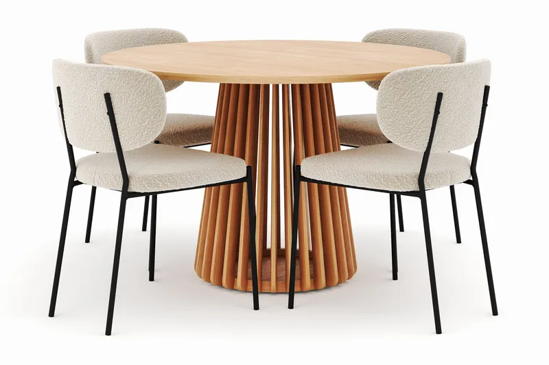 Peyra Spisebord 120 cm Rundt med 4 Gemmiano Stoler - Natur - Møbler - Bord - Spisegrupper