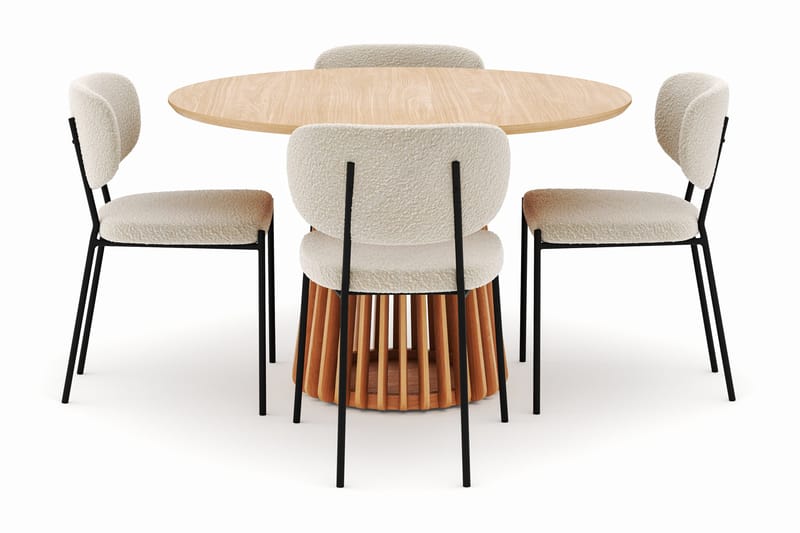 Peyra Spisebord 120 cm Rundt med 4 Gemmiano Stoler - Natur - Møbler - Bord - Spisegrupper