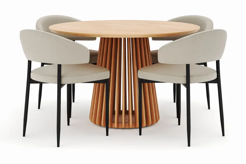 Peyra Spisebord 120 cm Rundt med 4 Sawako Stoler, Natur