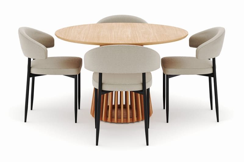 Peyra Spisebord 120 cm Rundt med 4 Sawako Stoler - Natur - Møbler - Bord - Spisegrupper