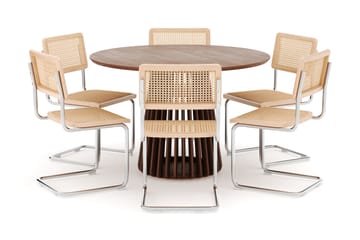 Peyra Spisebord 120 cm Rundt med 6 stk Build Matstkolar - Valnøtt - Møbler - Bord - Spisegrupper