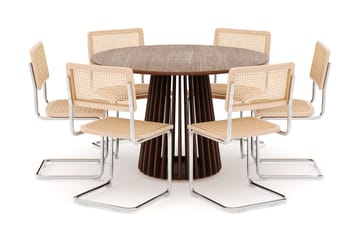 Peyra Spisebord 120 cm Rundt med 6 stk Build Matstkolar - Valnøtt - Møbler - Bord - Spisegrupper