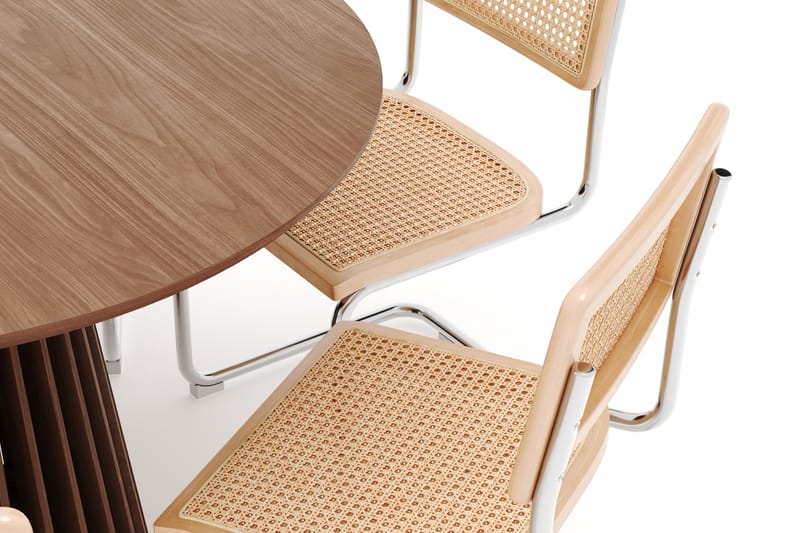 Peyra Spisebord 120 cm Rundt med 6 stk Build Matstkolar - Valnøtt - Møbler - Bord - Spisegrupper