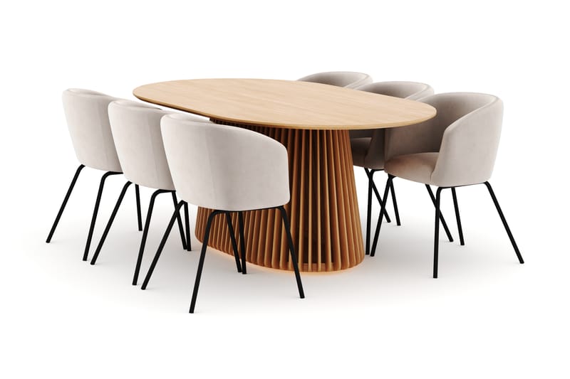 Peyra Spisebord 200 cm Oval med 6 Berit Stoler - Natur - Møbler - Bord - Spisegrupper