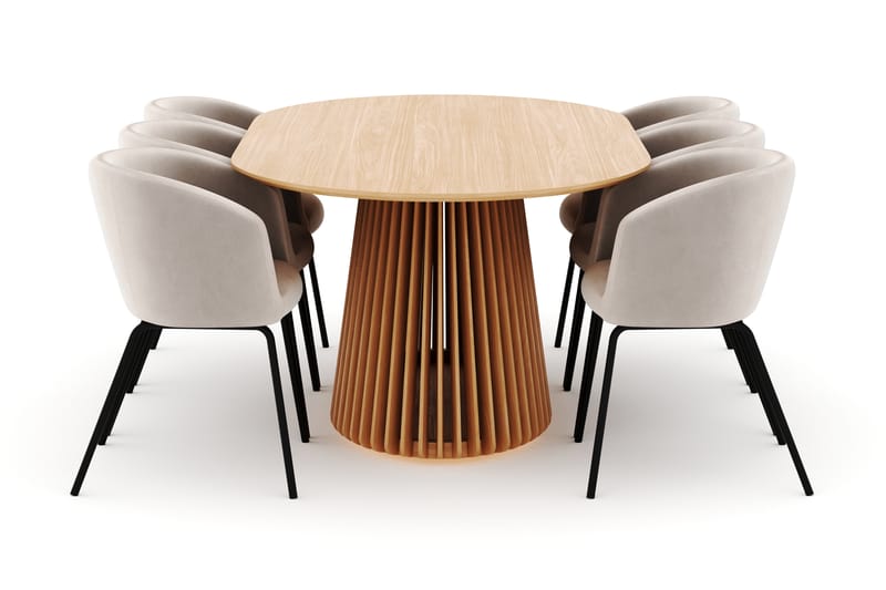 Peyra Spisebord 200 cm Oval med 6 Berit Stoler - Natur - Møbler - Bord - Spisegrupper