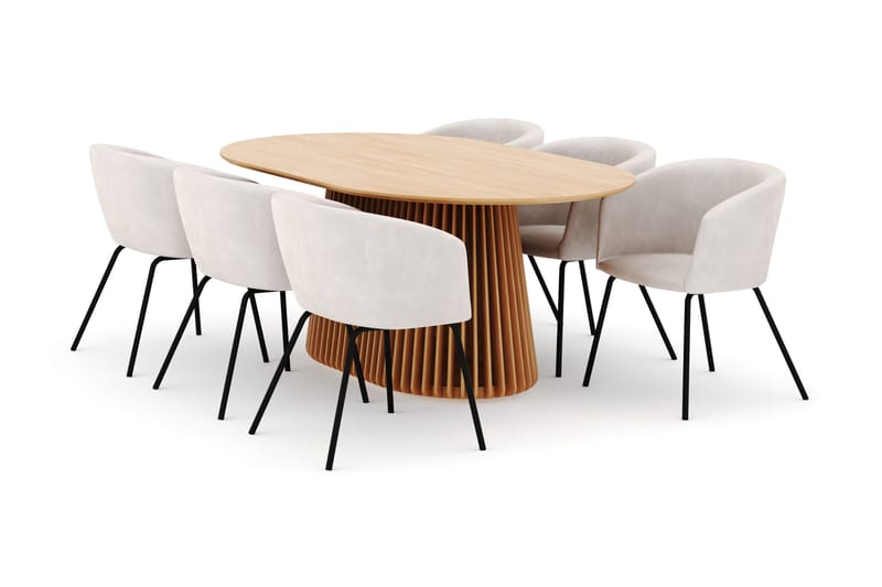 Peyra Spisebord 200 cm Oval med 6 Berit Stoler - Natur - Møbler - Bord - Spisegrupper