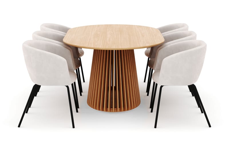 Peyra Spisebord 200 cm Oval med 6 Berit Stoler - Natur - Møbler - Bord - Spisegrupper