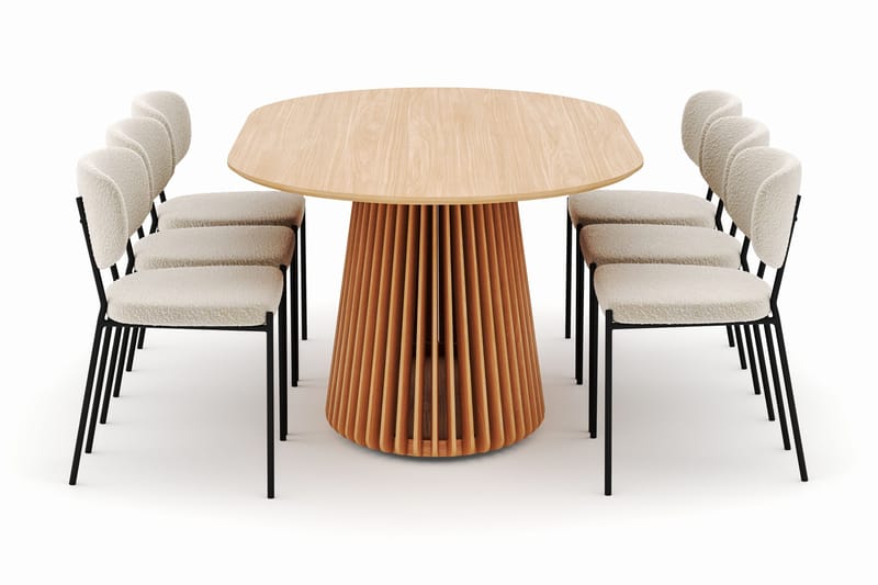 Peyra Spisebord 200 cm Oval med 6 Gemmiano Stoler - Natur - Møbler - Bord - Spisegrupper