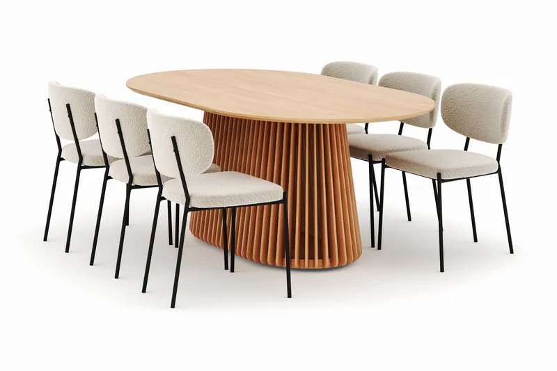 Peyra Spisebord 200 cm Oval med 6 Gemmiano Stoler, Natur