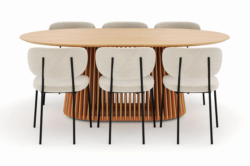 Peyra Spisebord 200 cm Oval med 6 Gemmiano Stoler - Natur - Møbler - Bord - Spisegrupper