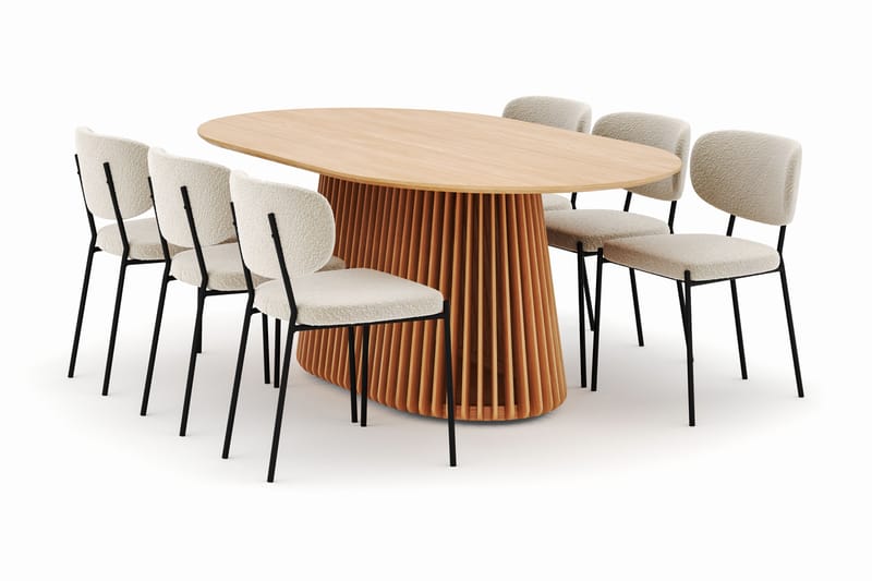 Peyra Spisebord 200 cm Oval med 6 Gemmiano Stoler - Natur - Møbler - Bord - Spisegrupper