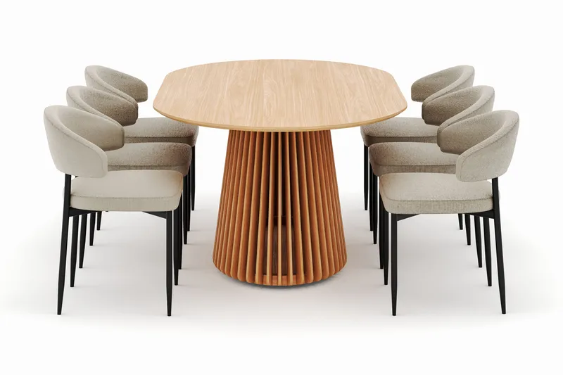 Peyra Spisebord 200 cm Oval med 6 Sawako Stoler - Natur - Møbler - Bord - Spisegrupper